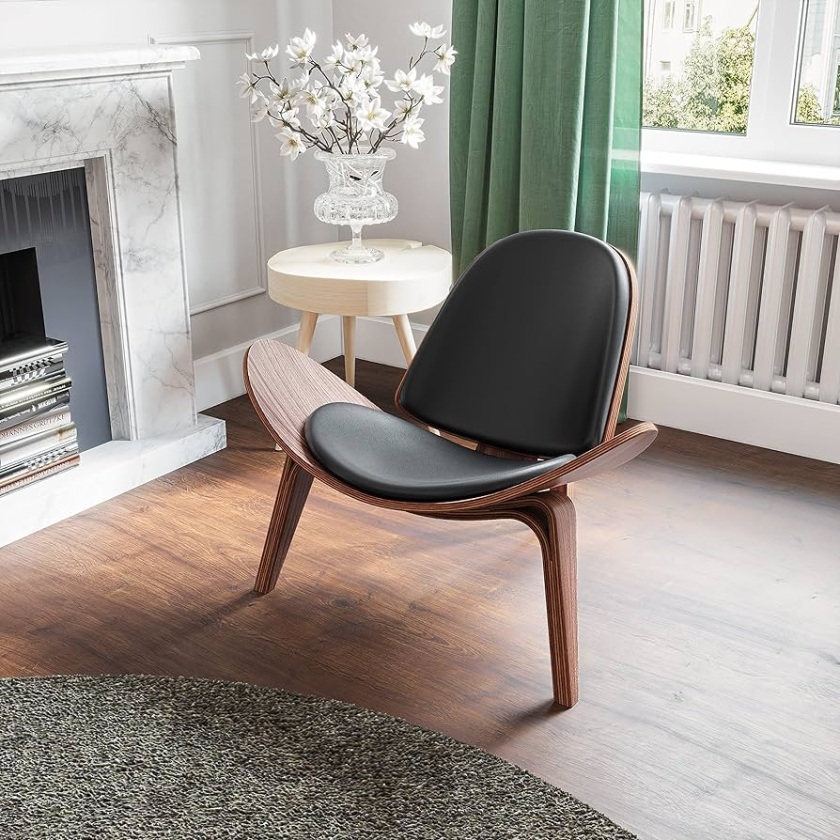 inchome Silla moderna de mediados de siglo, piel sintética, muebles  escandinavos, madera contrachapada, diseño clásico de trípode, sillas de  salón de