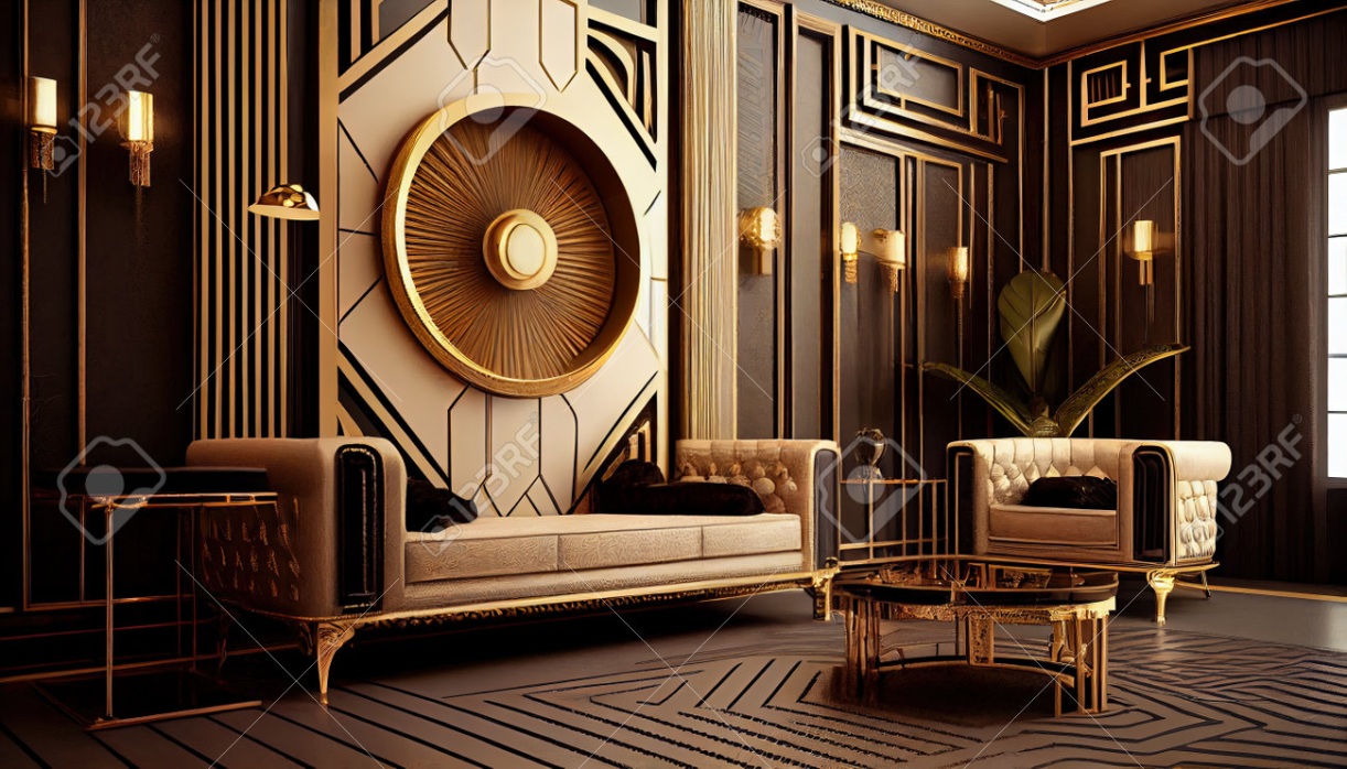 Interior Of Luxury Home, Art Deco Modern Trendy Living Room