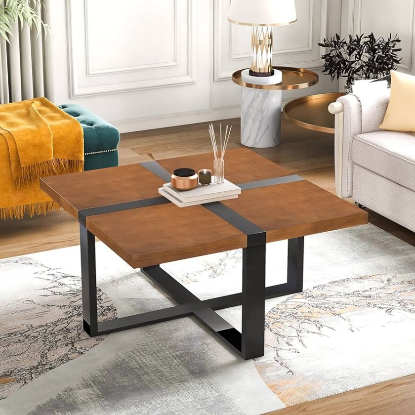 Mesa de café moderna con mesa en forma de cruz y patas de madera para sala  de estar, habitación de invitados, mesa de cóctel minimalista única, mesa