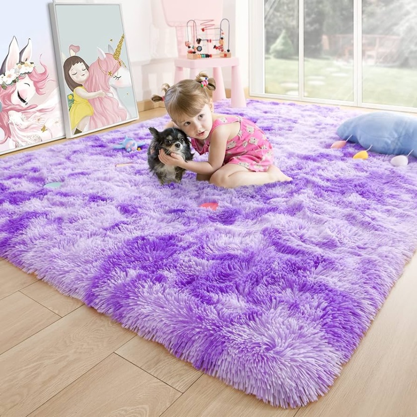 Noahas Alfombra morada esponjosa de  x  para niñas, alfombra de arco iris  teñido anudado para dormitorio de niñas, alfombras suaves para habitación