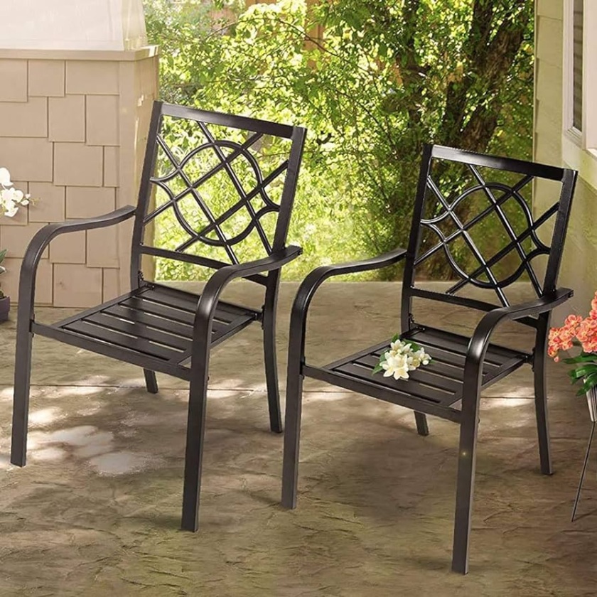 Oakcloud  sillas de hierro forjado para patio, sillas de comedor de metal  para exteriores, sillas de comedor apilables con reposabrazos para jardín
